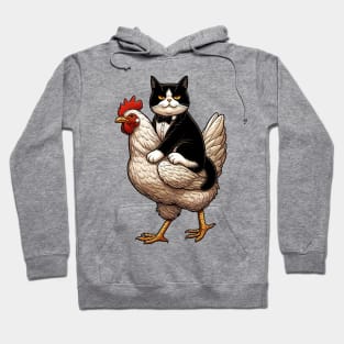 Tuxedo Cat Riding on A Chicken Hoodie